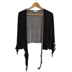 Hiroko Black Polka Dot Boho Women's open cardigan shrug size small